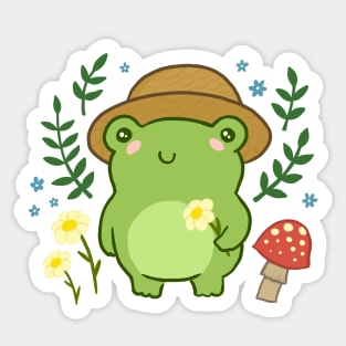 Cute Frog with Hat Mushroom Kawaii Aesthetic Cottagecore Sticker